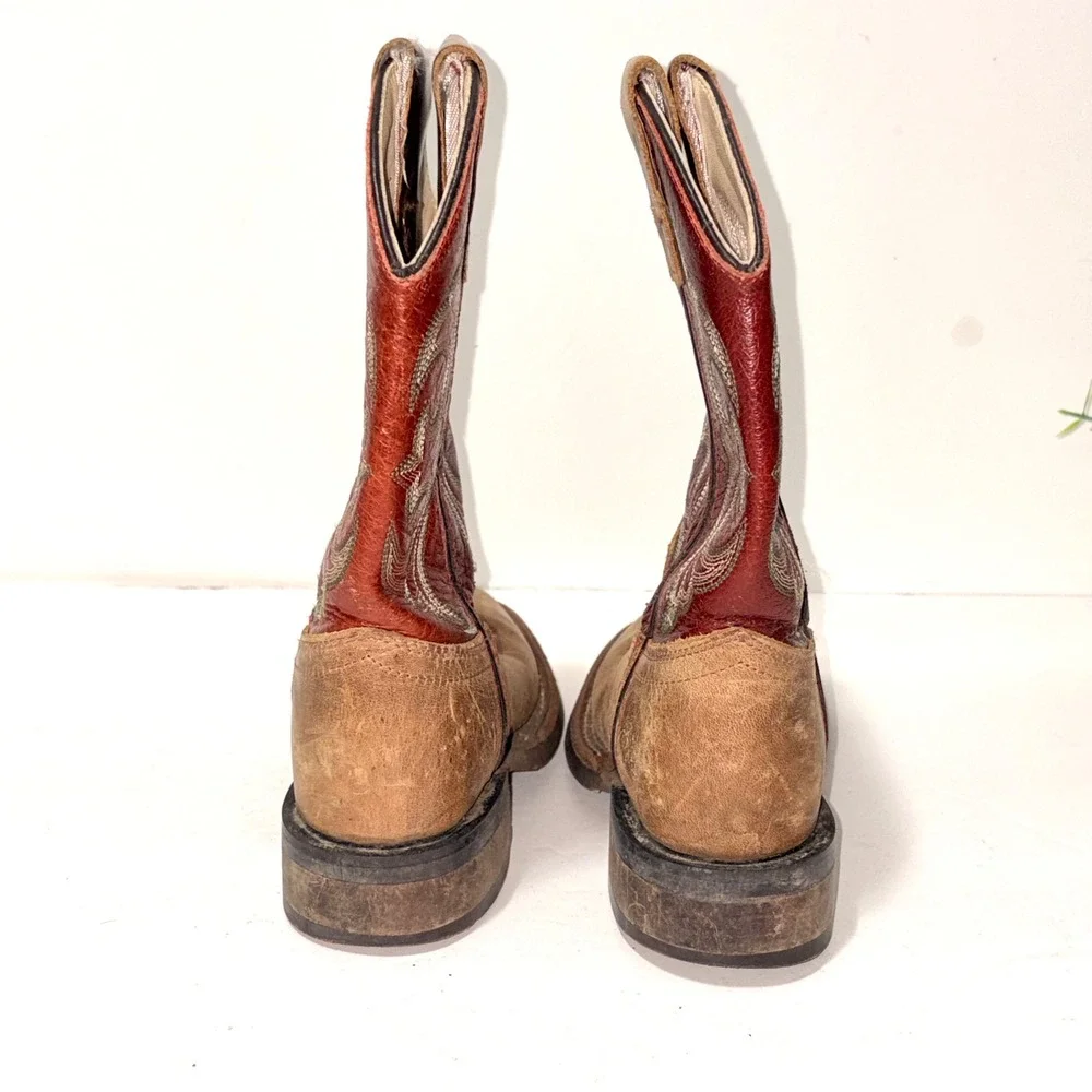 Cody James Burgundy Red Leather Square Toe Cowboy Western Boots Youth SIZE 9 D